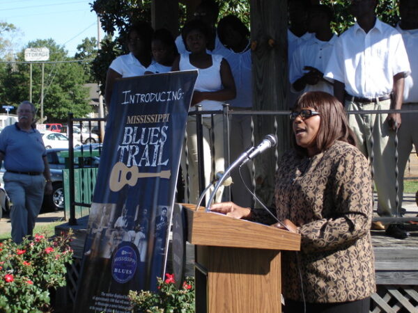 Vera Johnson Collins, the niece of Tommy Johnson, at the blues trail marker dedication in 2007