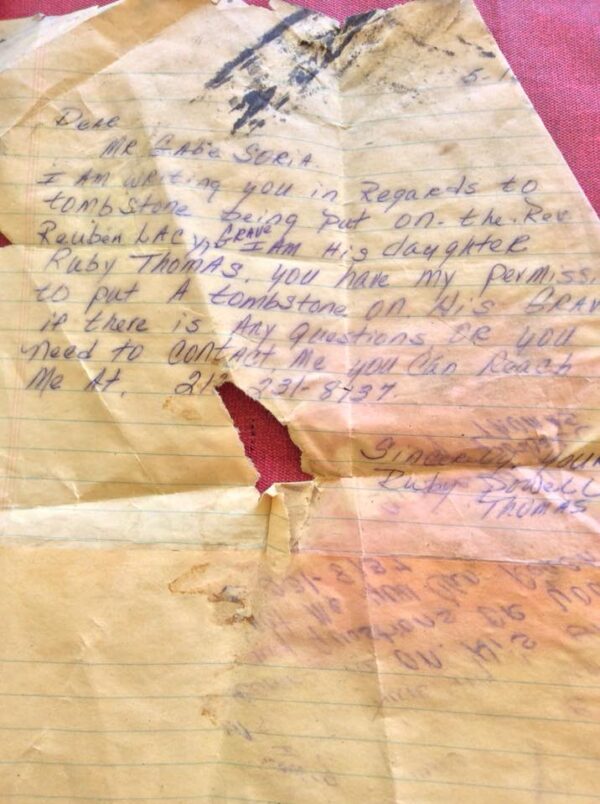 The letter sent to Gabriel Soria in the 1990s