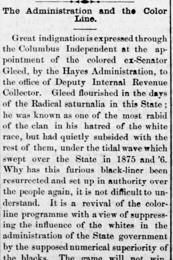 The_Clarion_Ledger_Wed__Mar_19__1879_ Gleed in the Clarion Ledger