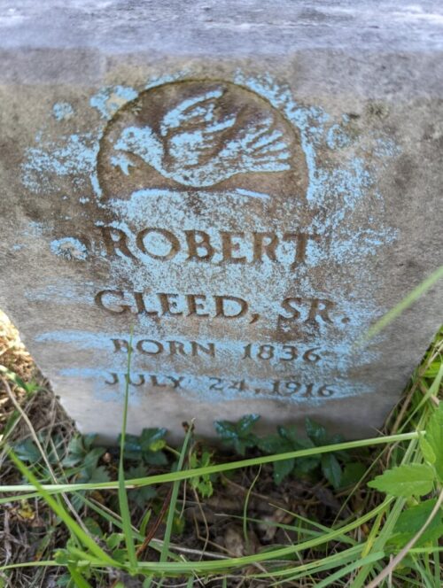 The headstone of Gleed in Sandfield Cemetery