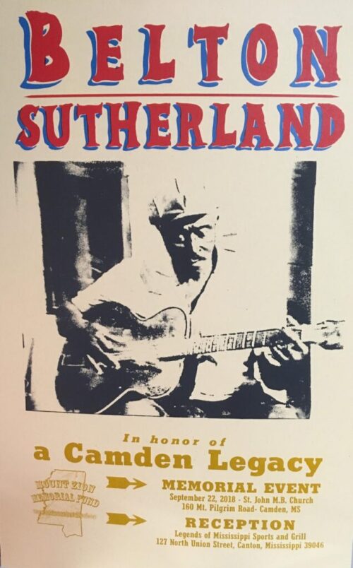 The poster that John Fabke created for the headstone dedication ceremony of Belton Sutherland at St. John MB Church in Camden, MS.