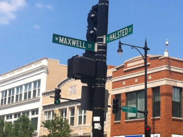The sign at Maxwell & Halstead Street in Chicago, Illinois